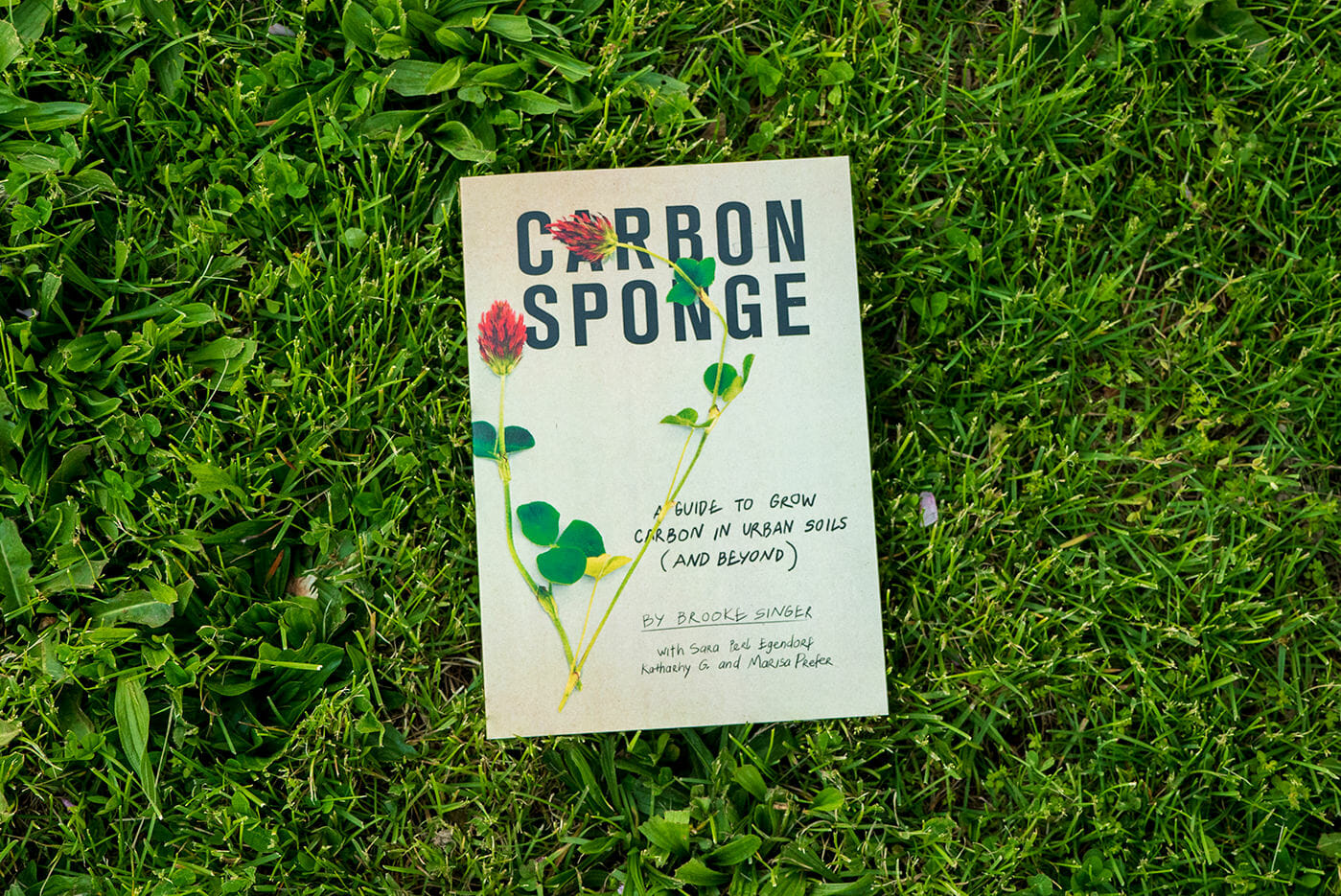 Brooke Singer's Carbon Sponge Book sitting on green grass