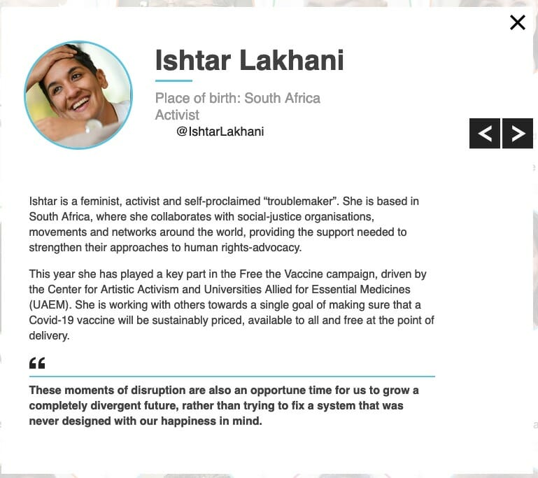 Ishtar Lakhani on BBC 100 Women List - The Center for Artistic Activism