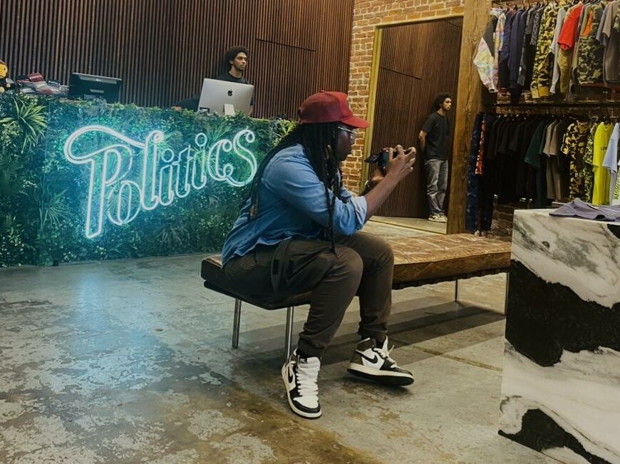 Akeima shooting at Sneaker Politics in New Orleans. Photo by Zephyr Scalzetti.