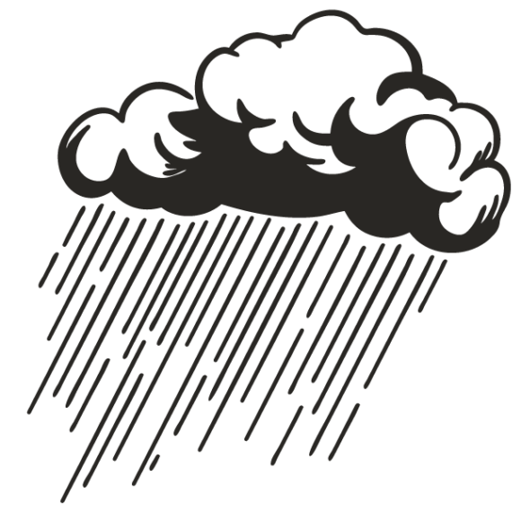 Storm cloud with rain icon drawing black