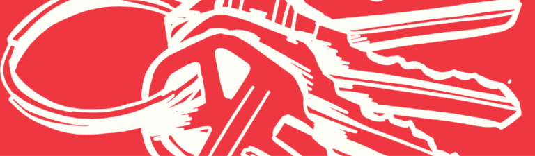 Illustration of white keys on a red background